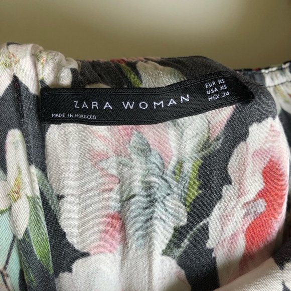 Zara Black Floral Off the Shoulder Ruffle Top XS - Picture 6 of 8